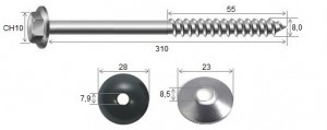 Parafuso Telha + Arruelas 5/16 x 310 Galvanizado Fogo - 10 peas